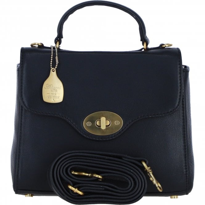 Ashwood Exquisite Genuine Leather Top Handle Bag with Detachable Strap for Women in Black: L-36