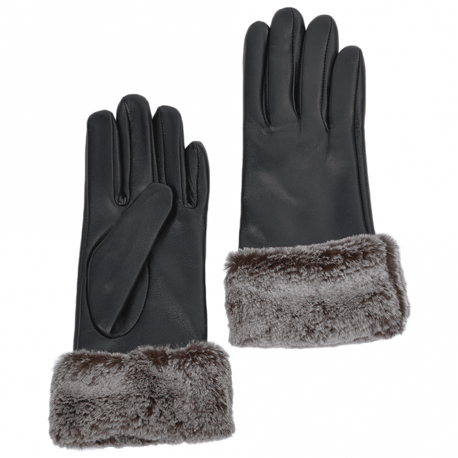 Ashwood Faux Fur Tipped Leather Gloves Black : 103-A