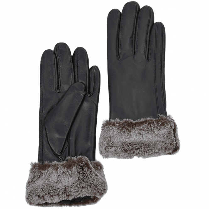 Ashwood Faux Fur Tipped Leather Gloves Black : 678