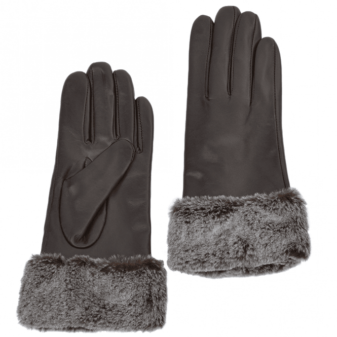 Ashwood Faux Fur Tipped Leather Gloves Brown : 103-A