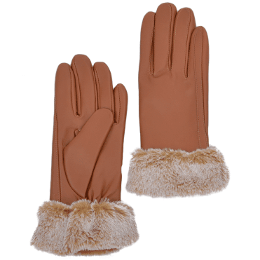 Faux Fur Tipped Leather Gloves Light Tan : 678