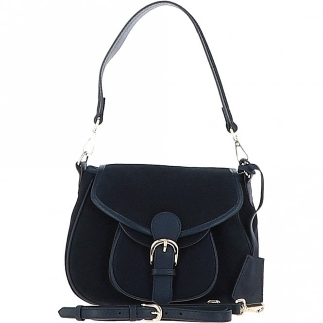 Ashwood Flap Over Suede Handbag Navy: S-15