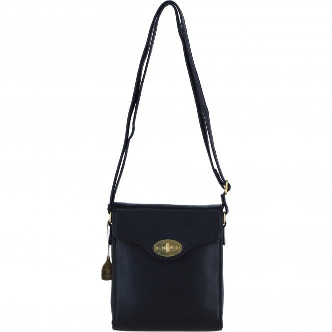 Ashwood Genuine Leather Crossbody Bag with Twist Lock for Women in Black: L-34