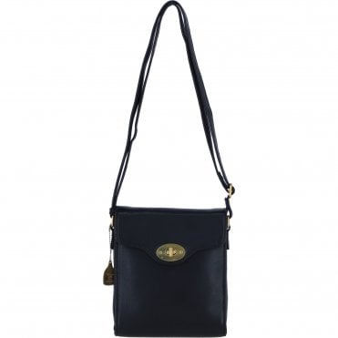 Genuine Leather Crossbody Bag with Twist Lock for Women in Black: L-34