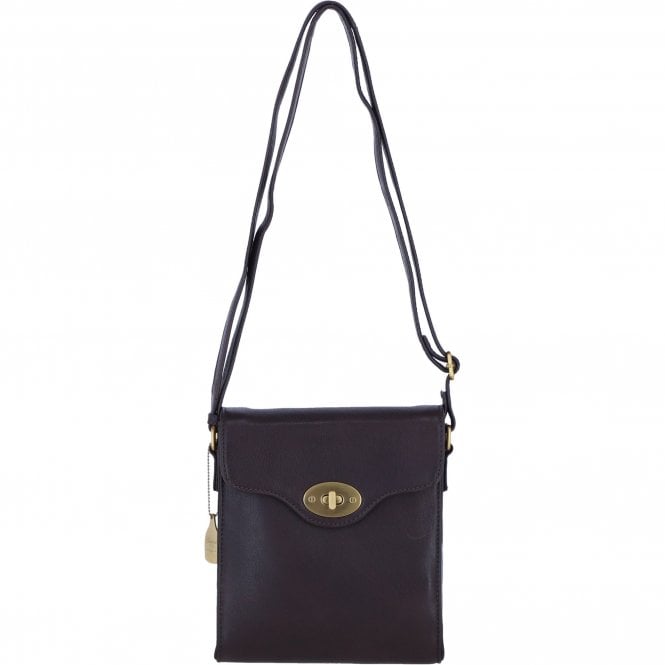 Ashwood Genuine Leather Crossbody Bag with Twist Lock for Women in Brown: L-34