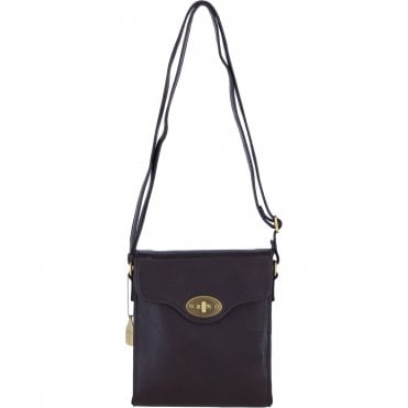 Genuine Leather Crossbody Bag with Twist Lock for Women in Brown: L-34