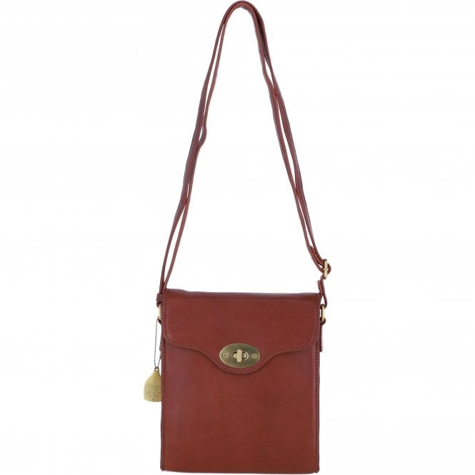 Ashwood Genuine Leather Crossbody Bag with Twist Lock for Women in Tan: L-34