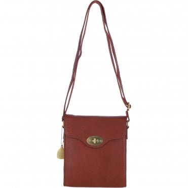 Genuine Leather Crossbody Bag with Twist Lock for Women in Tan: L-34