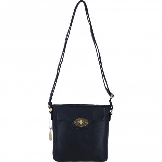 Ashwood Genuine Leather Crossbody Bag with Zip Top Closure for Women in Black: L-33