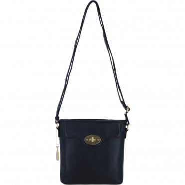 Genuine Leather Crossbody Bag with Zip Top Closure for Women in Black: L-33