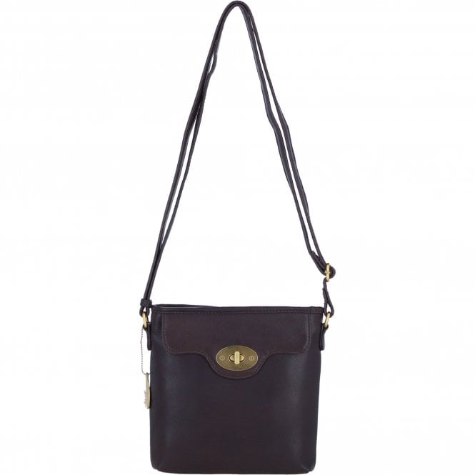 Ashwood Genuine Leather Crossbody Bag with Zip Top Closure for Women in Brown: L-33