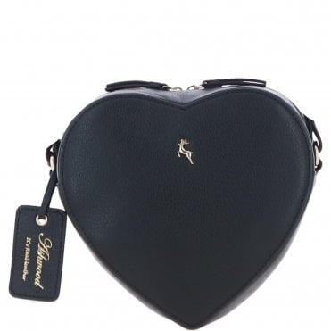 Heart-Shape Leather Crossbody Bag with Floral Lining Black: Y-70
