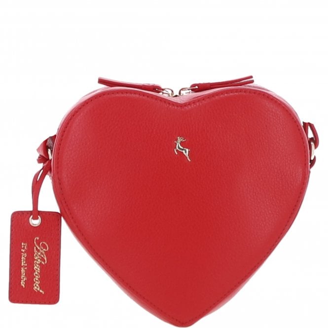 Ashwood Heart-Shape Leather Crossbody Bag with Floral Lining Red: Y-70
