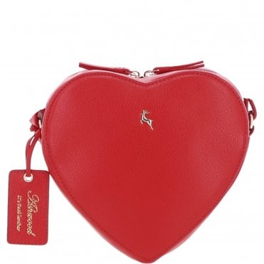 Heart-Shape Leather Crossbody Bag with Floral Lining Red: Y-70