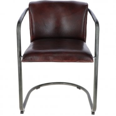 Industrial Metal Frame Chair with Leather Bucket Seat Cognac: HD-F-2973