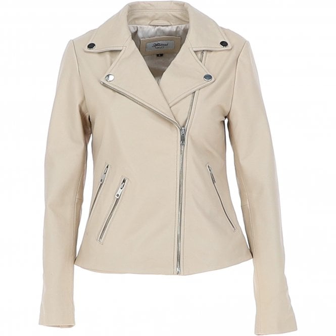 Ashwood Ladies Leather Biker Jacket Beige: MB-131