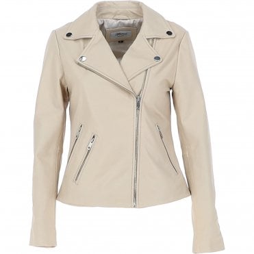Ladies Leather Biker Jacket Beige: MB-131