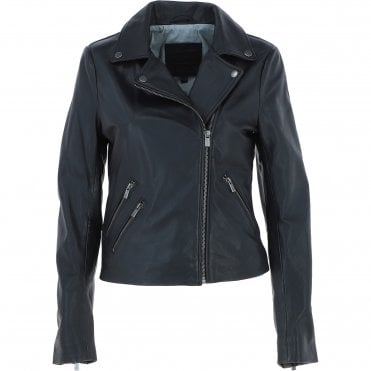 Ladies Leather Biker Jacket Black: MB-131