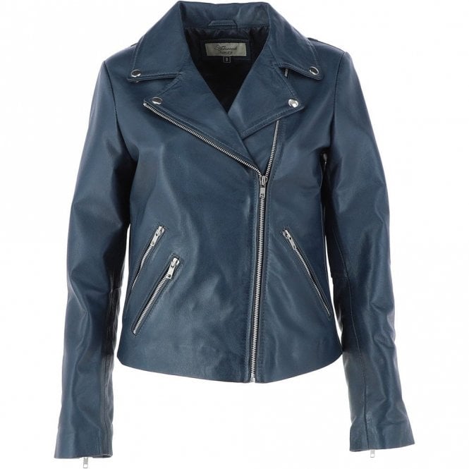 Ashwood Ladies Leather Biker Jacket Navy: MB-131
