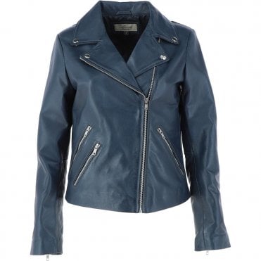 Ladies Leather Biker Jacket Navy: MB-131