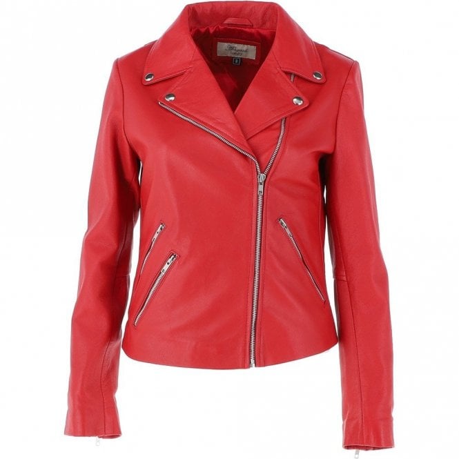Ashwood Ladies Leather Biker Jacket Red: MB-131