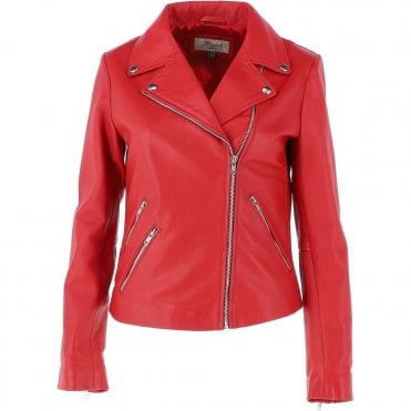 Ladies Leather Biker Jacket Red: MB-131