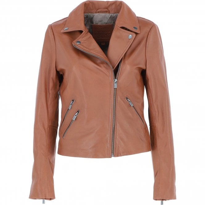 Ashwood Ladies Leather Biker Jacket Tan: MB-131
