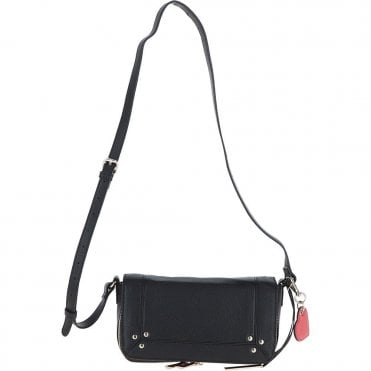 Ashwood Ladies Small Flap Over Leather Shoulder Bag Black: J-15