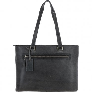 Large Vintage Leather Handbag Grey – G29