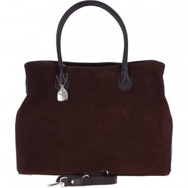 Ashwood Leather and Suede Large Handbag with Detachable Strap in Brown: S-55