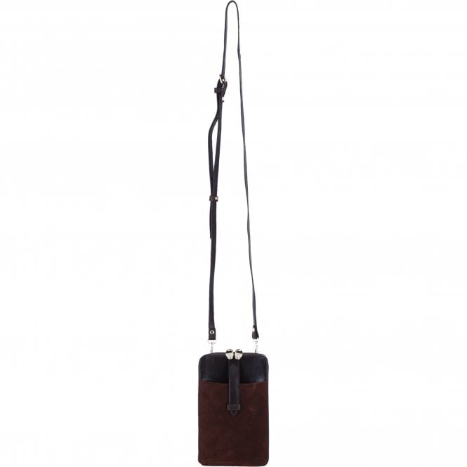 Ashwood Leather and Suede Slim Crossbody Phone Pouch with Card Slots in Brown: S-51