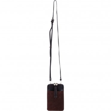 Ashwood Leather and Suede Slim Crossbody Phone Pouch with Card Slots in Brown: S-51