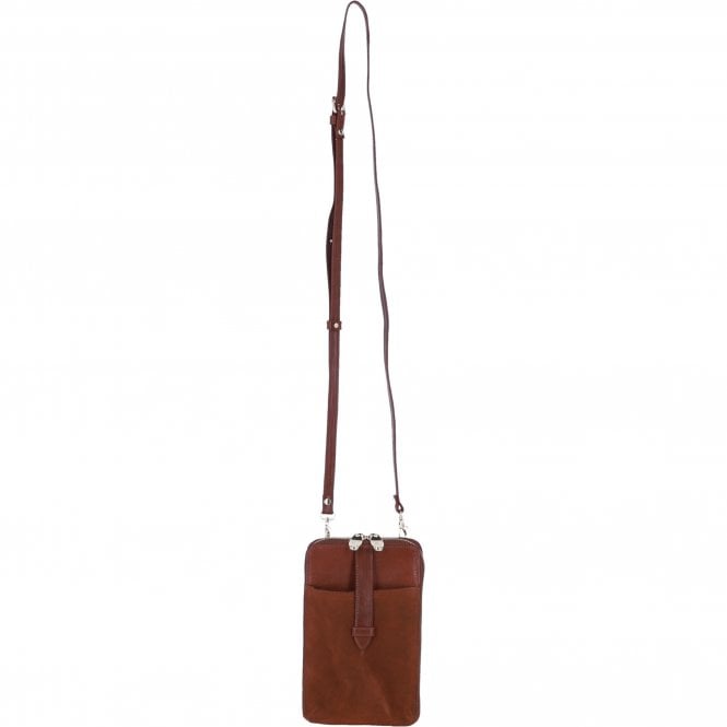 Ashwood Leather and Suede Slim Crossbody Phone Pouch with Card Slots in Tan: S-51