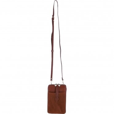 Ashwood Leather and Suede Slim Crossbody Phone Pouch with Card Slots in Tan: S-51