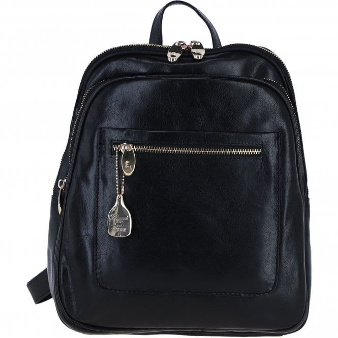 Ashwood Leather Backpack with Multiple Pockets and Golden Hardware in Black: C-74