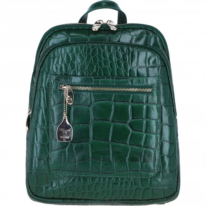 Ashwood Leather Backpack with Multiple Pockets and Golden Hardware in Green: C-74