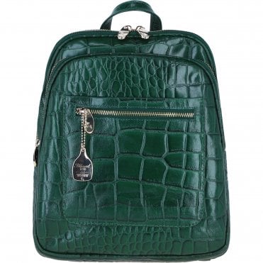 Ashwood Leather Backpack with Multiple Pockets and Golden Hardware in Green: C-74