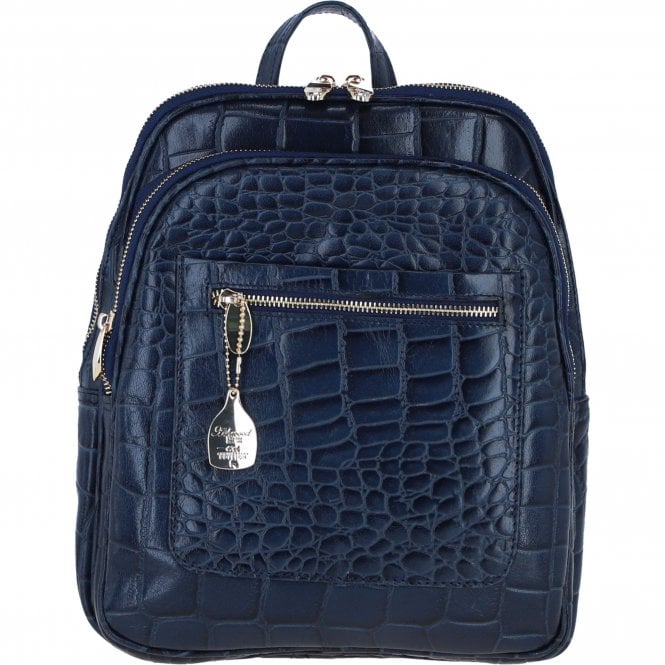 Ashwood Leather Backpack with Multiple Pockets and Golden Hardware in Navy: C-74