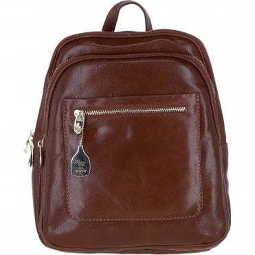 Ashwood Leather Backpack with Multiple Pockets and Golden Hardware in Tan: C-74