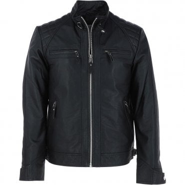 Leather Biker Jacket Black : 2101