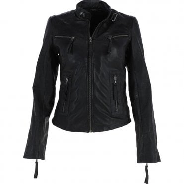 Leather Biker Jacket Black : Lola