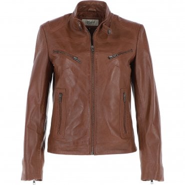 Leather Biker Jacket Cognac: Lola
