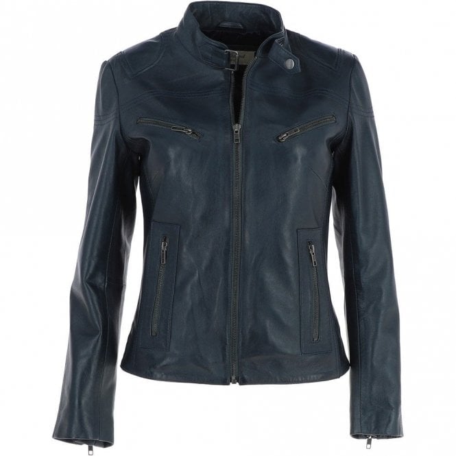 Ashwood Leather Biker Jacket Navy : Lola