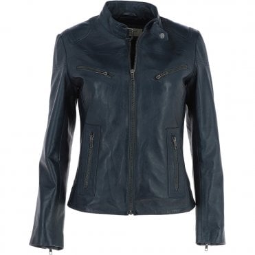 Leather Biker Jacket Navy : Lola