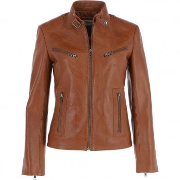 Leather Biker Jacket Tan : Lola