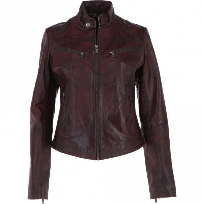 Ashwood Leather Biker Jacket Vin Burgundy: Lola