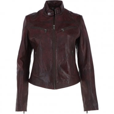 Leather Biker Jacket Vin Burgundy: Lola