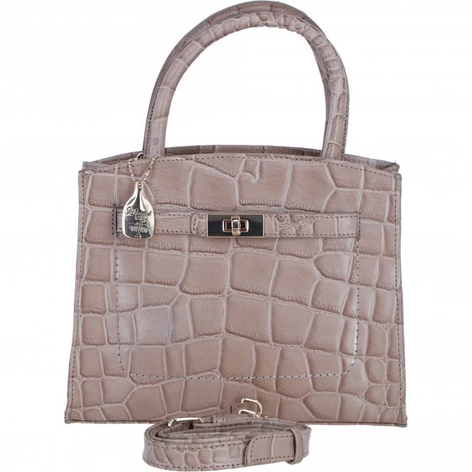 Ashwood Leather Compact Structured Handbag with Detachable Crossbody Strap in Mushroom/Croc: C-75