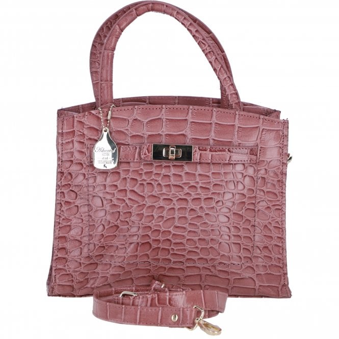 Ashwood Leather Compact Structured Handbag with Detachable Crossbody Strap in Rosa/Croc: C-75