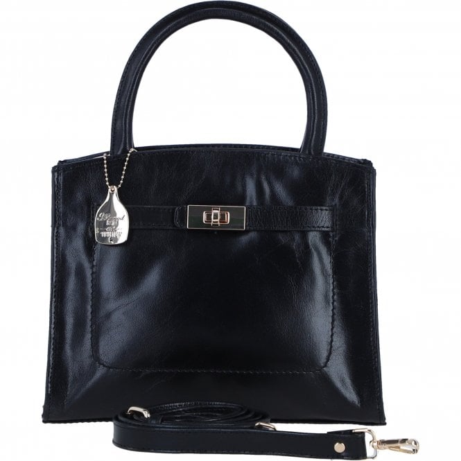 Ashwood Leather Compact Structured Handbag with Detachable Crossbody Strapin Black: C-75